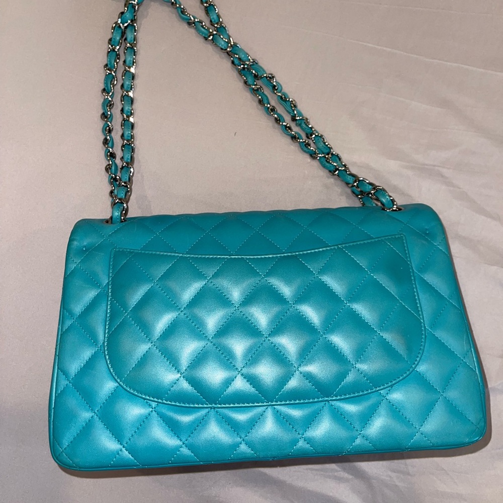 Chanel Jumbo Double Flap Bag Turquoise Blue Lambskin - Picture 5 of 15